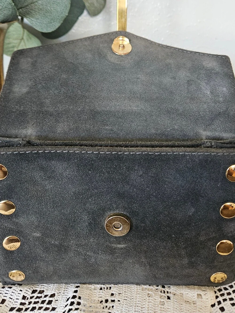 Hammitt Contrast Snakeskin & Suede Envelope Wallet Clutch Boho Luxe Gold Rivet.
